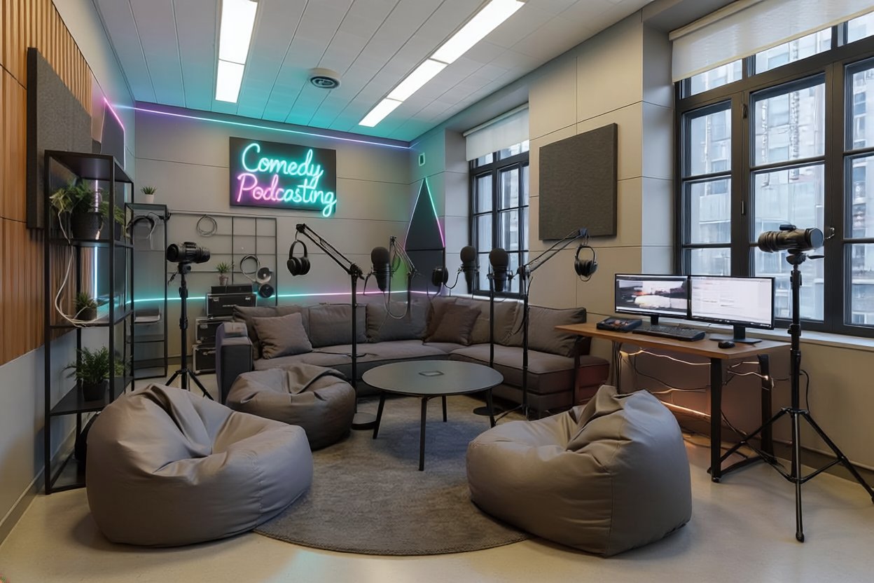 Podcast studio after